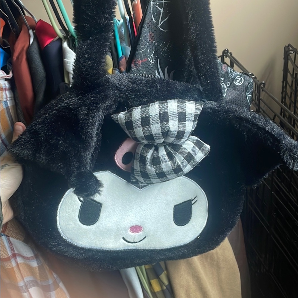 Black Furry Kuromi Bag